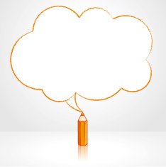 Orange Pencil Drawing Fluffy Cloud Speech Balloon N2