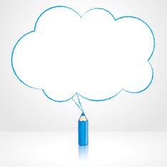 Blue Pencil Drawing Fluffy Cloud Speech Balloon N2