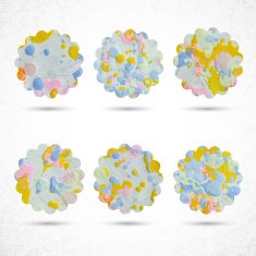 Six circles made with paint brush squeeze bottle scissors