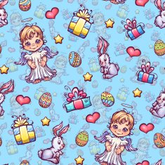 Vector seamless pattern of cartoon Easter elements N2