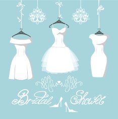 Set of three bridal dresses hang on ribbons N2