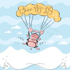 Cute pig flying with parachute N2