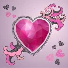 Happy Valentines Day card Polygonal heart with the drawn decor N2