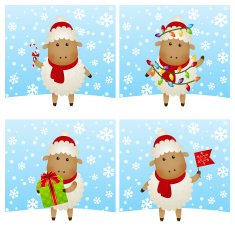 Funny cartoon sheep on winter background N2