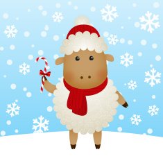 Funny cartoon sheep on winter background N5