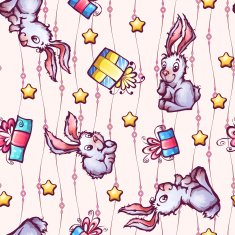 Vector seamless pattern with cartoon rabbits and gift boxes N4