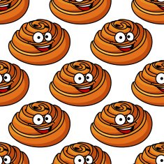 Seamless pattern of happy smiling Danish pastries