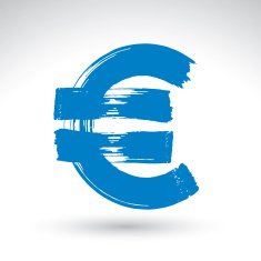 Hand-painted blue Euro icon isolated on white background Currency