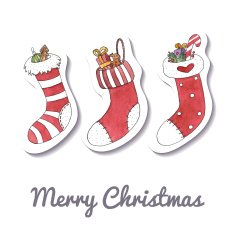 Watercolor Christmas and New Year greeting card with stockings