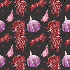 Seamless pattern with chilly peppers and garlic