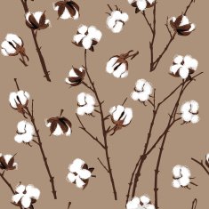 Cotton plants beige seamless vector pattern