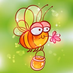 Pretty cartoon bee with bucket of honey N2