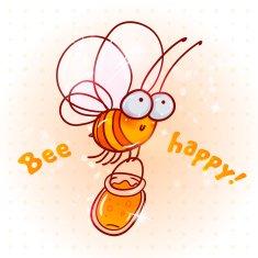Pretty cartoon bee with bucket of honey N3