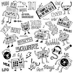 Midi controllers synthesizers doodles Hand drawn vector illustration N2