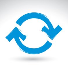 Hand-painted blue update sign isolated on white background N4