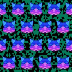 bright colored abstract polygonal seamless fox pattern background