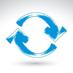 Hand-painted blue update sign isolated on white background N5