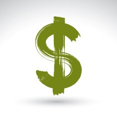 Hand-painted yellow dollar icon isolated on white background N2