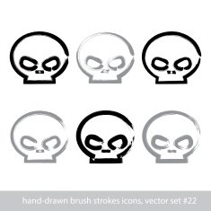 Set of brush drawing simple human skulls collection