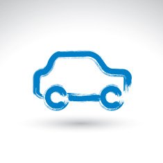 Hand drawn blue car icon brush drawing passenger N2