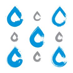 Set of hand-painted blue water drop icons isolated on white