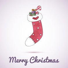 Watercolor Christmas and New Year greeting card with a stocking