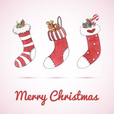 Watercolor Christmas and New Year greeting card with stockings N2