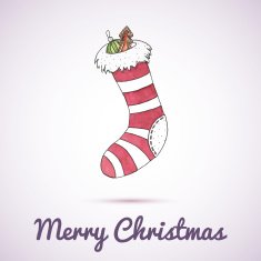 Watercolor Christmas and New Year greeting card with a stocking N2