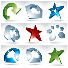 Set of 3d mesh colorful abstract objects isolated on white N2