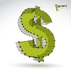 3d mesh stylish web green dollar sign isolated on white N2