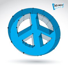 3d mesh blue web peace icon isolated on white background