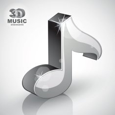 Metallic musical note icon isolated 3d music design element