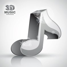 Metallic musical note icon from upper view isolated