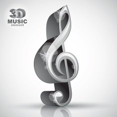 Treble clef 3d metallic music design element vector