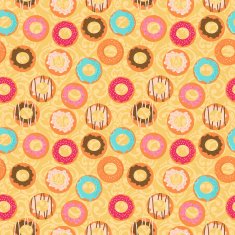 Seamless vector yellow background with different donuts