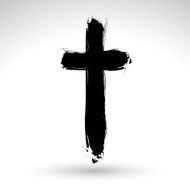 Hand drawn black grunge cross icon simple Christian sign