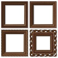 four wooden picture frames isolated on white