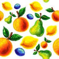 Handmade watercolor grunge fruits for retro design N2