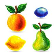 Handmade watercolor grunge fruits for retro design N3
