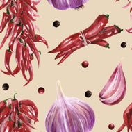 Seamless pattern with chilly peppers and garlic N3