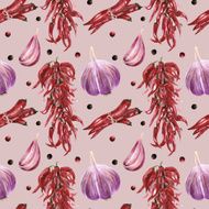 Seamless pattern with chilly peppers and garlic N4