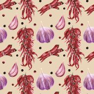 Seamless pattern with chilly peppers and garlic N5