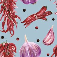 Seamless pattern with chilly peppers and garlic N9