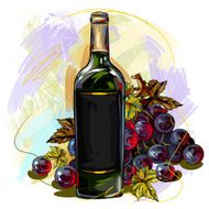 Wine bottle and grapes