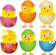 Young Birds Easter Chicks Vector Illustration Set