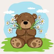 Teddy Bear Holding Flowers N3