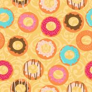 Seamless vector yellow background with different donuts N2