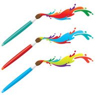Paint brushes with colourful splatters