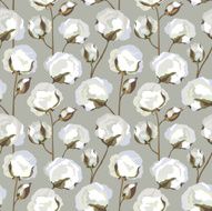 Cotton plant floral seamless pattern