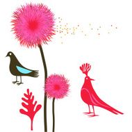 Spring things birds and plants illustration